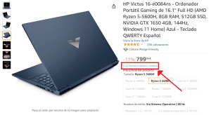 portatil gamer HP Victus 16-e0084ns segunda mano